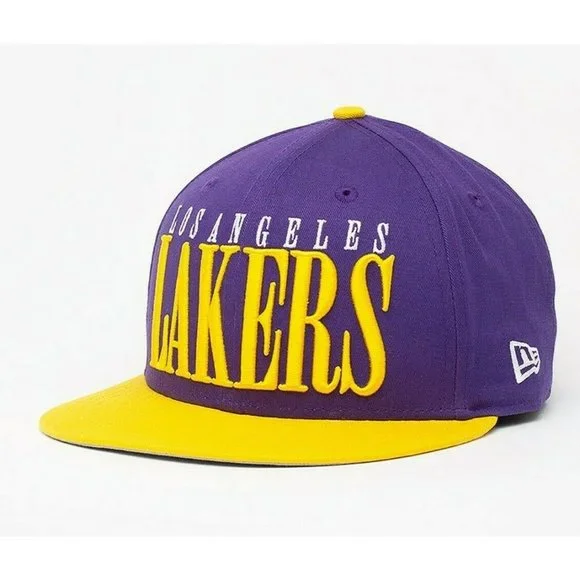 New Era Los Angeles Lakers Retro Spell Out Edition Snapback Hat Purple Gold - Picture 3 of 4